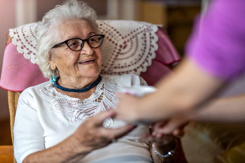 Woman in memory care in Medford, Oregon.